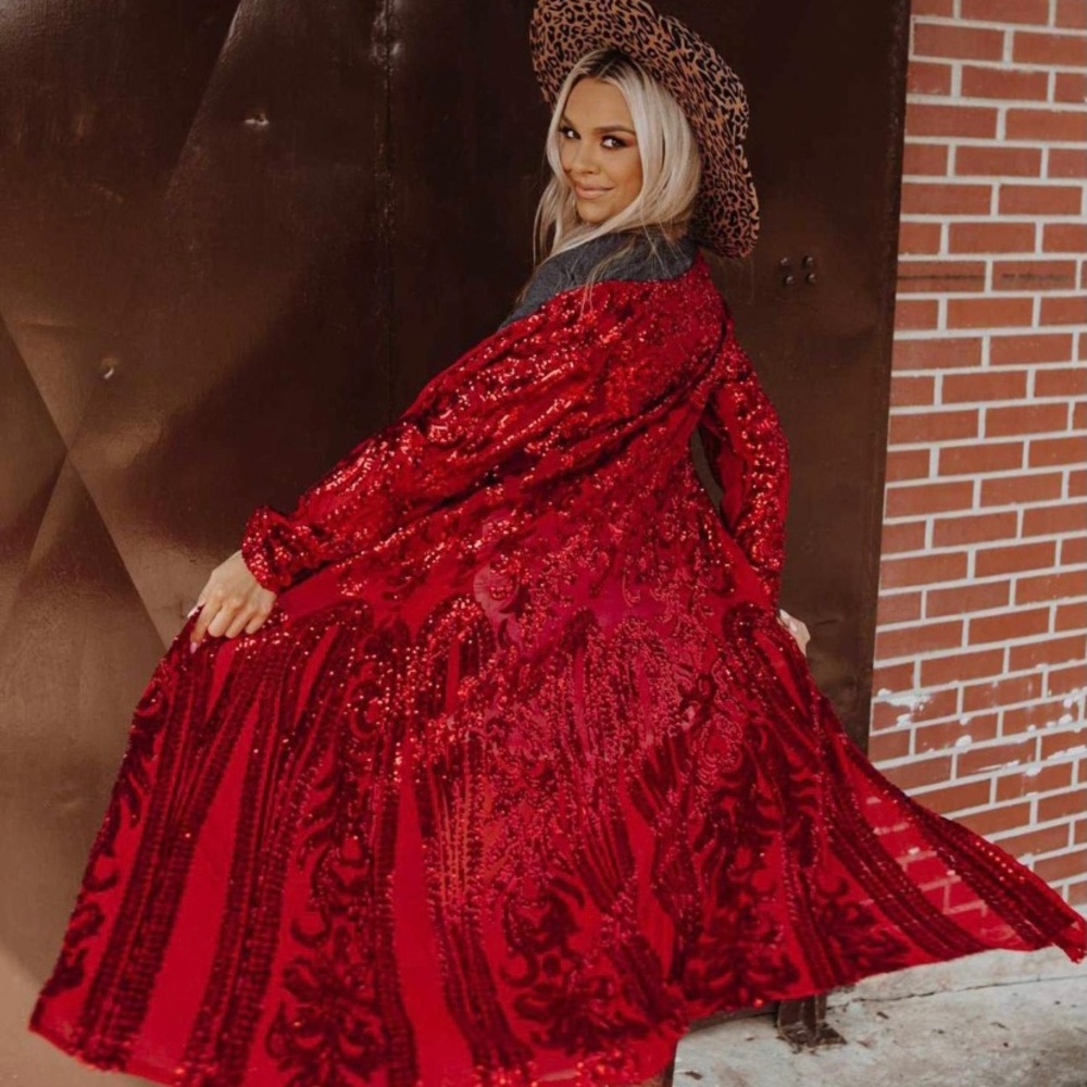 Red sequin sparkle duster from Southern Fried Chics